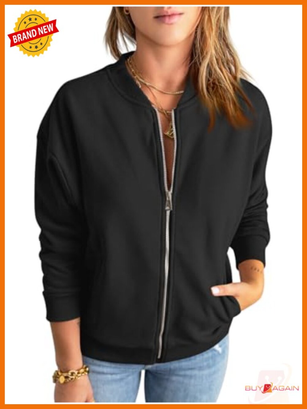 Womens Full Zip Sweatshirt Jacket Long Sleeve Loose Fit Casual Pockets